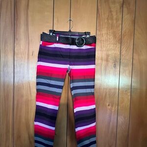 New York & Company Multicolor Striped Pants with Black Belt